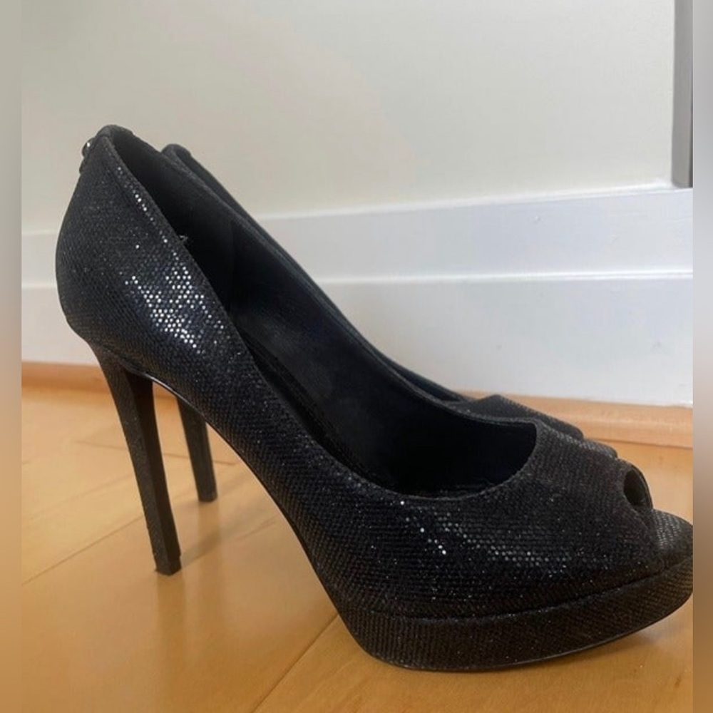 NEW Michael Kors Women's Erika Glitter Platform Peep Toe Pumps in Black